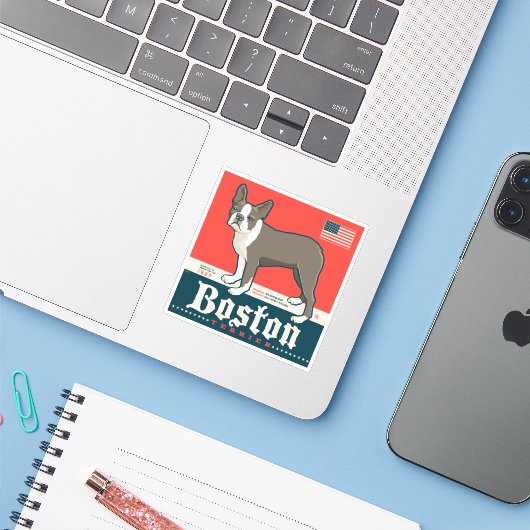 patriottisch | Boston Terrier Sticker (Laptop met iPhone)