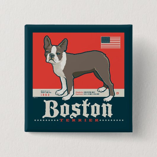 patriottisch | Boston Terrier Vierkante Button 5,1 Cm (Voorkant)