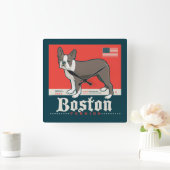 patriottisch | Boston Terrier Vierkante Klok (Huis)