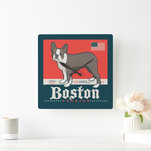 patriottisch | Boston Terrier Vierkante Klok (Huis)