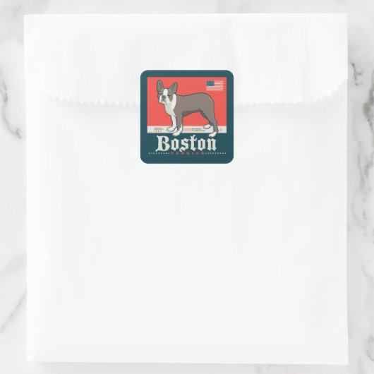 patriottisch | Boston Terrier Vierkante Sticker (Tas)