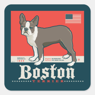 patriottisch Boston Terrier Vierkante Sticker