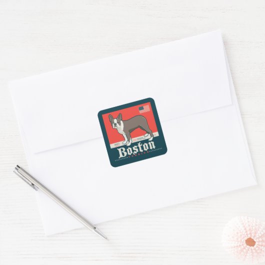 patriottisch | Boston Terrier Vierkante Sticker (Envelop)