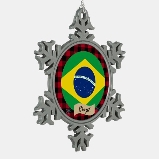 Patriottisch Brazilië, buffelpleister, Braziliaans Tin Sneeuwvlok Ornament (Links)