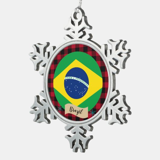 Patriottisch Brazilië, buffelpleister, Braziliaans Tin Sneeuwvlok Ornament (Rechts)