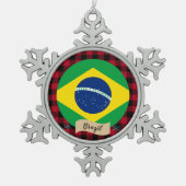 Patriottisch Brazilië, buffelpleister, Braziliaans Tin Sneeuwvlok Ornament (Voorkant)