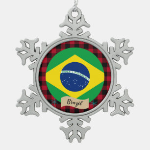Patriottisch Brazilië, buffelpleister, Braziliaans Tin Sneeuwvlok Ornament