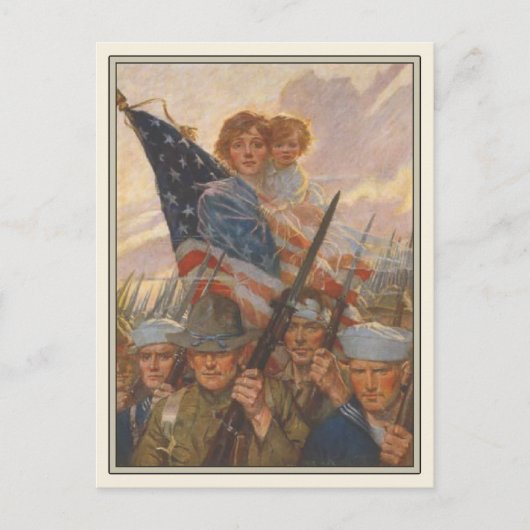 Patriottisch Briefkaart met WWII Propaganda Poster (Voorkant)