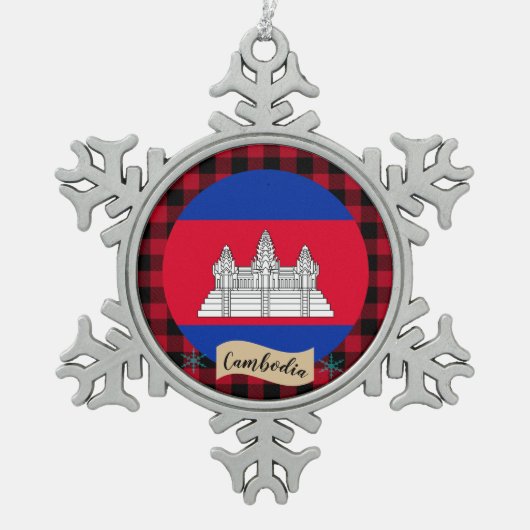 Patriottisch Cambodja, buffelplein, Cambodjaanse v Tin Sneeuwvlok Ornament (Voorkant)