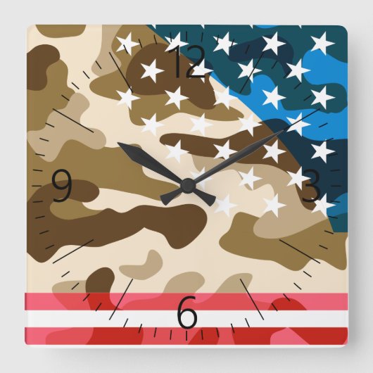 Patriottisch camouflage vierkante klok (Voorkant)