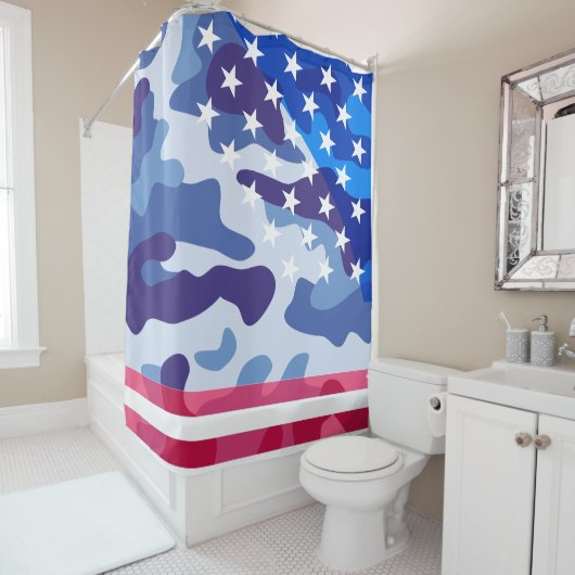 Patriottisch camouflagepatroon douchegordijn (In situ)