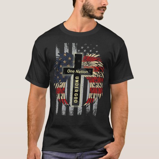Patriottisch Christelijk een natie onder God Veren T-shirt (Voorkant)