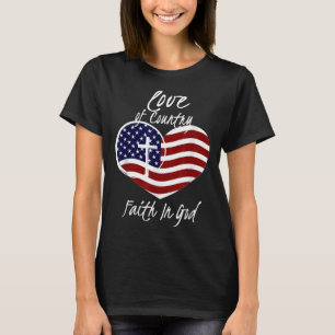 Patriottisch Christelijk geloof in God Heart Cross T-shirt