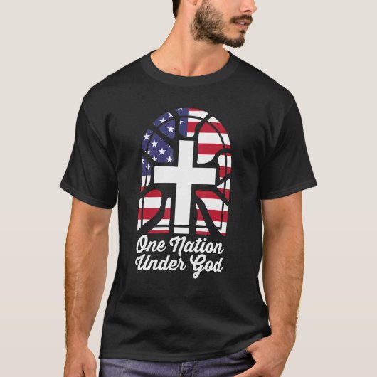 Patriottisch Christelijk VS Kaart US Flag One Nati T-shirt (Voorkant)