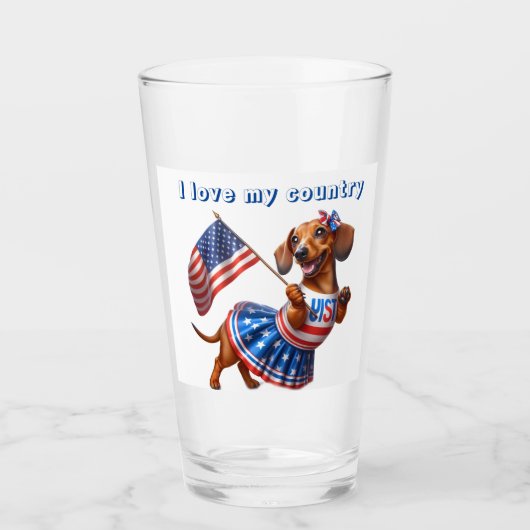 Patriottisch Dachshund Cheerleader Bier Glas (Voorkant)