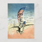 Patriottisch, dame, Eagle met Amerikaanse vlag Briefkaart (Voorkant)