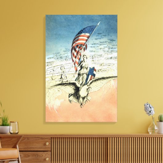  Patriottisch, dame, Eagle met Amerikaanse vlag Canvas Afdruk (Insitu (Woonkamer))
