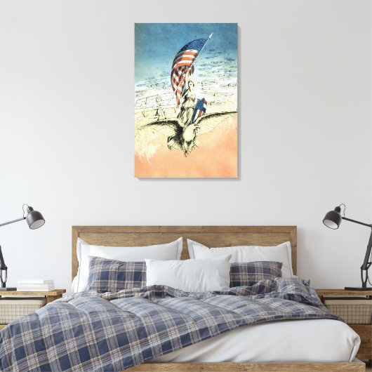 Patriottisch, dame, Eagle met Amerikaanse vlag Canvas Afdruk (Insitu (Slaapkamer))