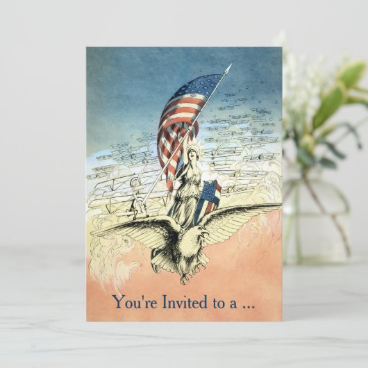  Patriottisch, dame, Eagle met Amerikaanse vlag Kaart (Staand voorkant)