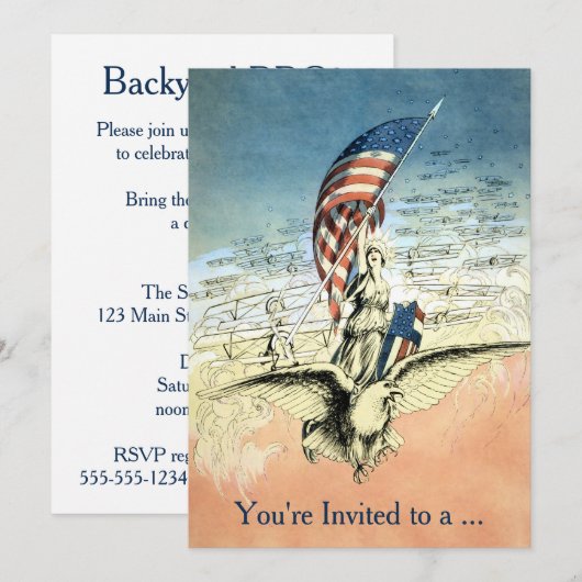  Patriottisch, dame, Eagle met Amerikaanse vlag Kaart (Voorkant / Achterkant)