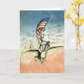  Patriottisch, dame, Eagle met Amerikaanse vlag Kaart (Gele Bloem)