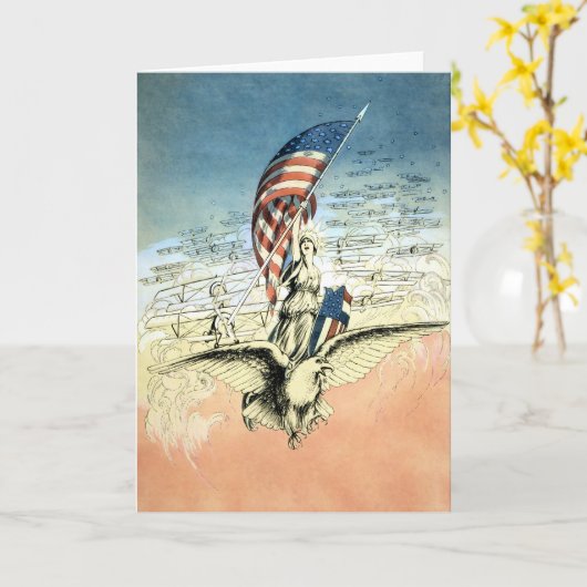  Patriottisch, dame, Eagle met Amerikaanse vlag Kaart (Gele Bloem)