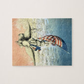  Patriottisch, dame, Eagle met Amerikaanse vlag Legpuzzel (Horizontaal)