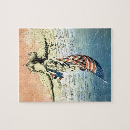  Patriottisch, dame, Eagle met Amerikaanse vlag Legpuzzel (Horizontaal)