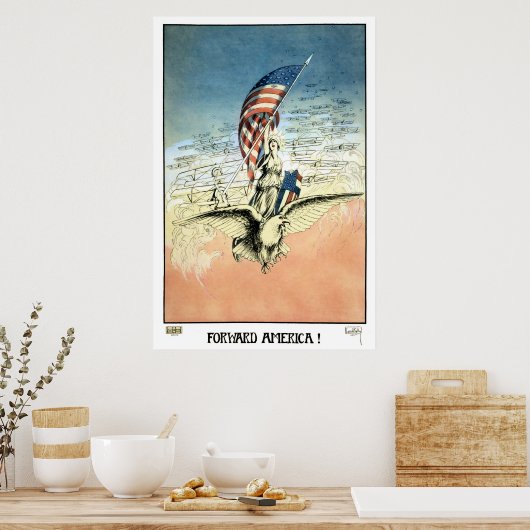  Patriottisch, dame, Eagle met Amerikaanse vlag Poster (Keuken)