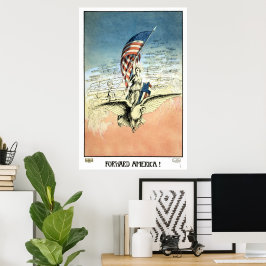  Patriottisch, dame, Eagle met Amerikaanse vlag Poster