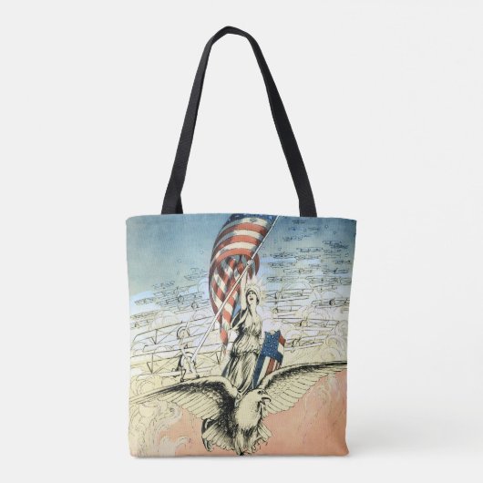  Patriottisch, dame, Eagle met Amerikaanse vlag Tote Bag (Achterkant)