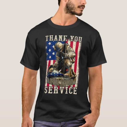Patriottisch Dank U voor Uw Dienst Veteraan Memor T-shirt (Voorkant)