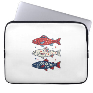 Patriottisch drie vissen vintage graveer shirt ont laptop sleeve