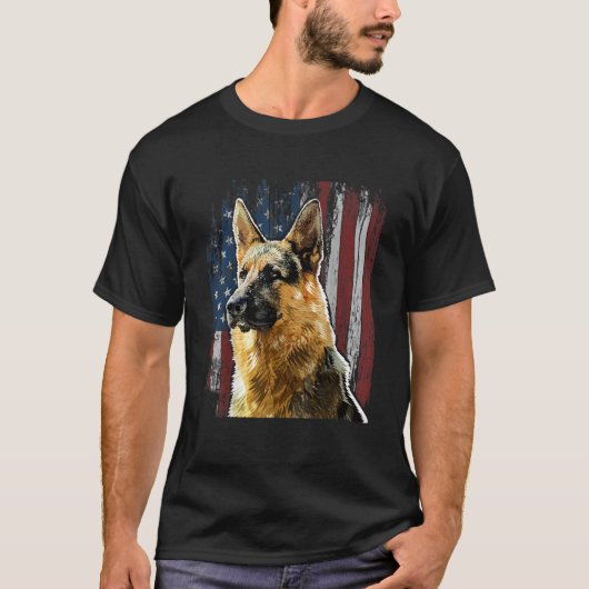 Patriottisch Duits Shepherd American Flag Dog Gift T-shirt (Voorkant)