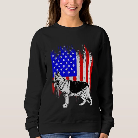 Patriottisch Duits Shepherd American Flag Hondenli Trui (Voorkant)