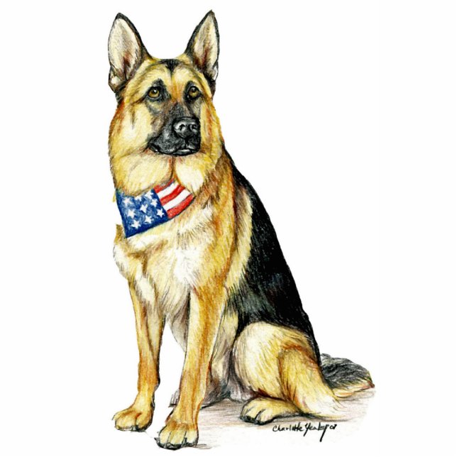 Patriottisch Duits Shepherd Dog Art Sleutelhanger Staand Fotobeeldje (Voorkant)