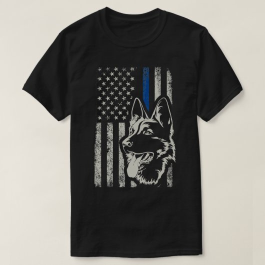 Patriottisch Duits Shepherd K9 Unit Thin Blue Line T-shirt (Design voorkant)