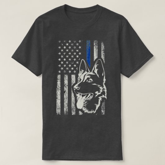 Patriottisch Duits Shepherd K9 Unit Thin Blue Line T-shirt (Design voorkant)