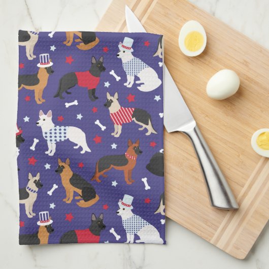 Patriottisch Duits Shepherd Pattern Kitchen Towel Theedoek (Quarter Fold)
