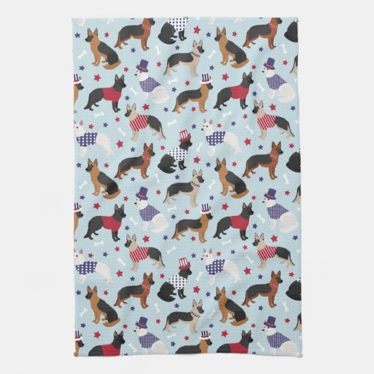 Patriottisch Duits Shepherd Pattern Theedoek (Verticaal)
