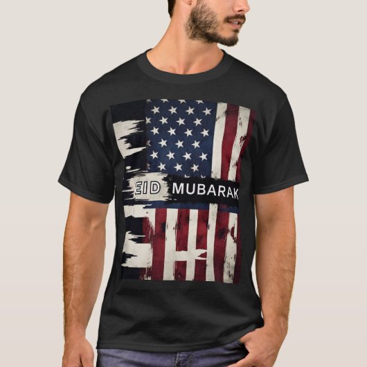 Patriottisch Eid Mubarak Amerikaanse vlag Mannen T T-shirt (Voorkant)