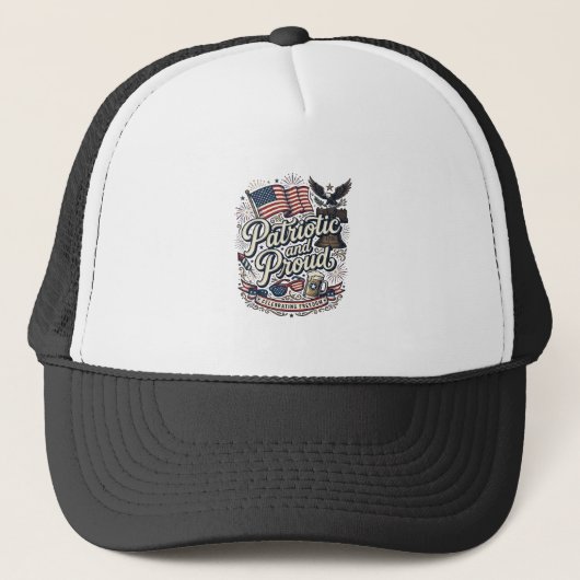 Patriottisch en trots vintage vier juli trucker pet (Voorkant)
