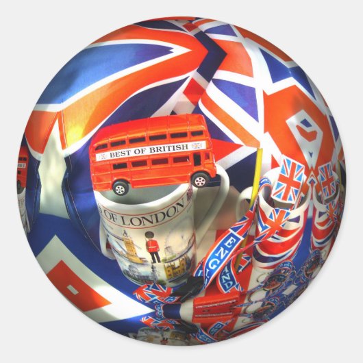 Patriottisch Engeland Londen collage kunst accesso Ronde Sticker (Voorkant)