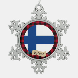 Patriottisch Finland, buffelpleister, Finse vlag Tin Sneeuwvlok Ornament