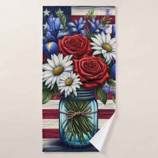 Patriottisch, floraal verdrietig Amerikaans Badhanddoek (Badhanddoek)