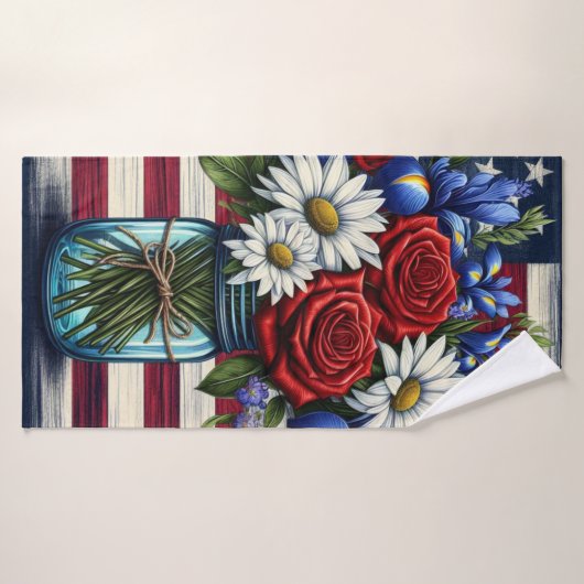 Patriottisch, floraal verdrietig Amerikaans Badhanddoek (Badhanddoek)