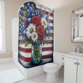 Patriottisch, floraal verdrietig Amerikaans Douchegordijn (In situ)