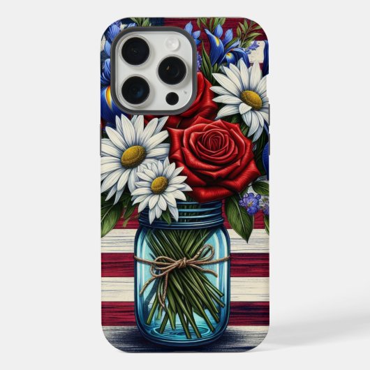 Patriottisch, floraal verdrietig Amerikaans iPhone Hoesje (Achterkant)