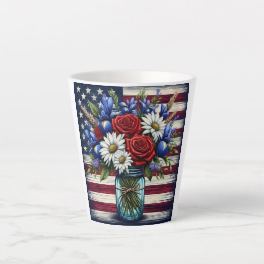 Patriottisch, floraal verdrietig Amerikaans Latte Mok (Voorkant)