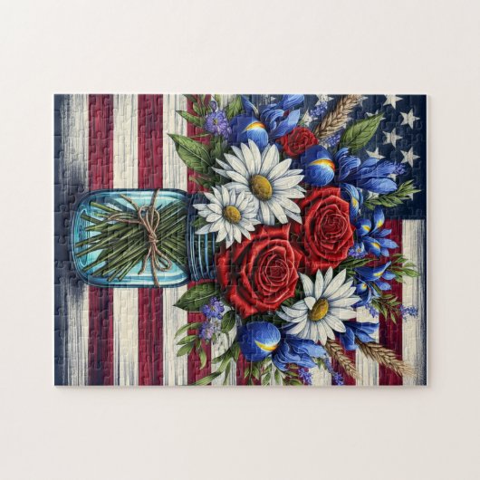 Patriottisch, floraal verdrietig Amerikaans Legpuzzel (Horizontaal)